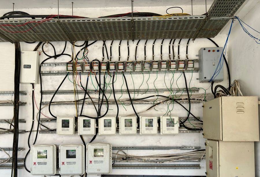 Industrial control board with energy meters and wiring